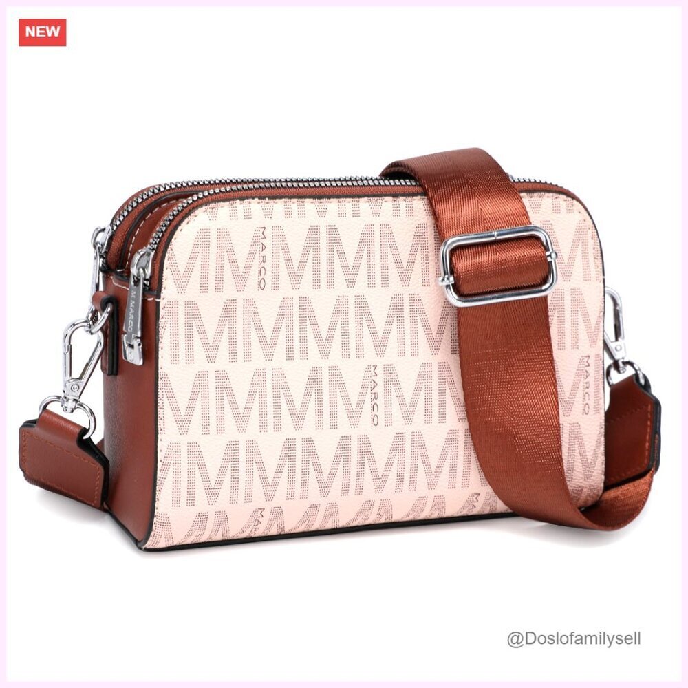 Triple Zip Vegan Leather Crossbody Bag with Wide Adjustable Strap